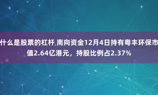 什么是股票的杠杆 南向资金12月4日持有粤丰环保市值2.64亿港元,持股比例占2.37%