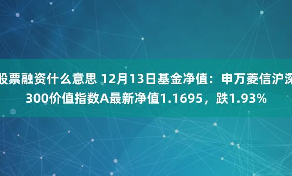 股票融资什么意思 12月13日基金净值:申万菱信沪深300价值指数A最新净值1.1695,跌1.93%
