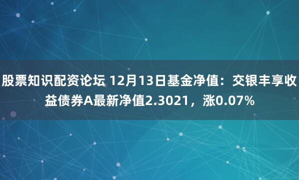 股票知识配资论坛 12月13日基金净值:交银丰享收益债券A最新净值2.3021,涨0.07%
