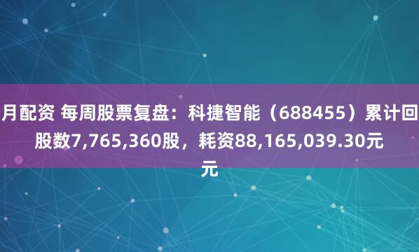 按月配资 每周股票复盘：科捷智能（688455）累计回购股数7,765,360股，耗资88,165,039.30元