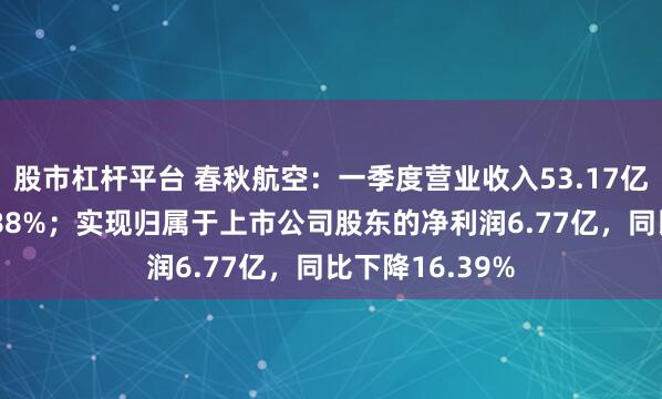 股市杠杆平台 春秋航空：一季度营业收入53.17亿，同比增长2.88%；实现归属于上市公司股东的净利润6.77亿，同比下降16.39%