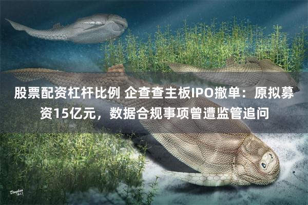 股票配资杠杆比例 企查查主板IPO撤单：原拟募资15亿元，数据合规事项曾遭监管追问